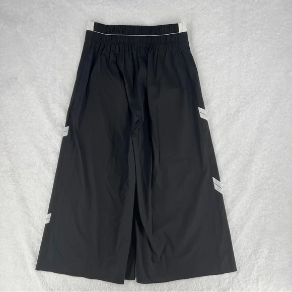 Ozai N Ku Wide Leg Pants Ribbon Appliqué Asymmetric Cutout Hem Zip Elastic Waist - Picture 7 of 16